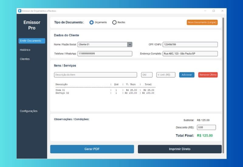 Software de Orçamentos e Recibos